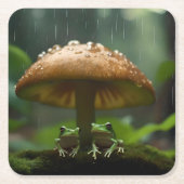 Rainy Day Refuge: Kikkers schuilen onder paddensto Kartonnen Onderzetters (Voorkant)