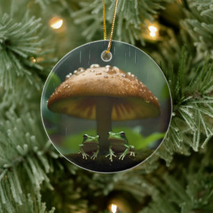 Rainy Day Refuge: Kikkers schuilen onder paddensto Keramisch Ornament