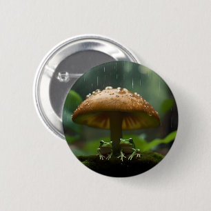 Rainy Day Refuge: Kikkers schuilen onder paddensto Ronde Button 5,7 Cm