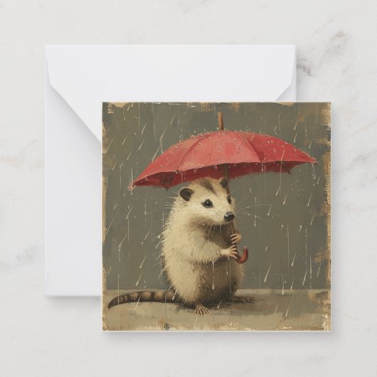 Rainy Day Revelry: Tijdschrift met Speelse Opossum Notitiekaartje (Voorkant)