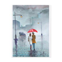 Rainy day romantic koppel rode paraplu schilderij