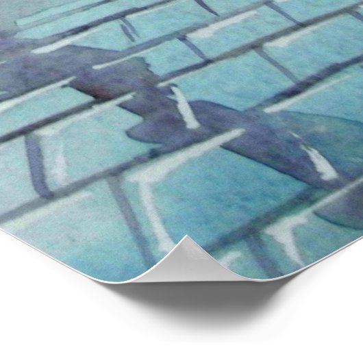 Rainy day romantic koppel rode paraplu schilderij poster (Hoek)