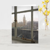 Rainy Day Uitzicht op de Big Ben - Londen Wenskaar Kaart (Gele Bloem)