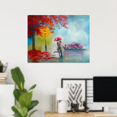 RAINY DAY UMBRELLA KISSING COUPLE POSTER (Thuiskantoor)