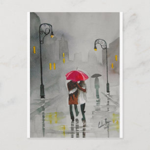 RAINY DAY UMBRELLA RED TRAM romantisch koppel Briefkaart