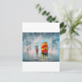 RAINY DAY UMBRELLA RED TRAM romantisch koppel Briefkaart (Staand voorkant)