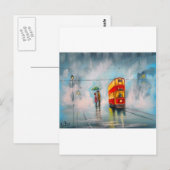 RAINY DAY UMBRELLA RED TRAM romantisch koppel Briefkaart (Voorkant / Achterkant)