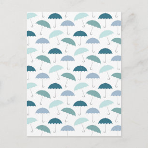 Rainy Day Umbrellas Pattern in Blues Briefkaart