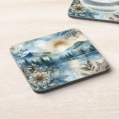 Rainy Day Waterverf Mountain Lake Rustic Boho Bier Onderzetter (Linkerzijde)