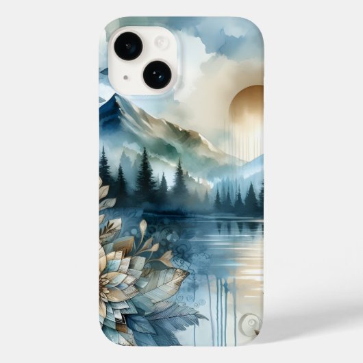 Rainy Day Waterverf Mountain Lake Rustic Boho Case-Mate iPhone Case (Achterkant)