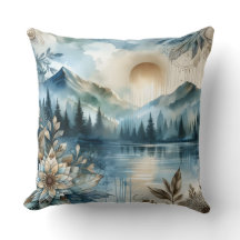 Rainy Day Waterverf Mountain Lake Rustic Boho