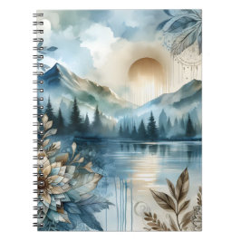 Rainy Day Waterverf Mountain Lake Rustic Boho Notitieboek