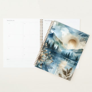 Rainy Day Waterverf Mountain Lake Rustic Boho Planner