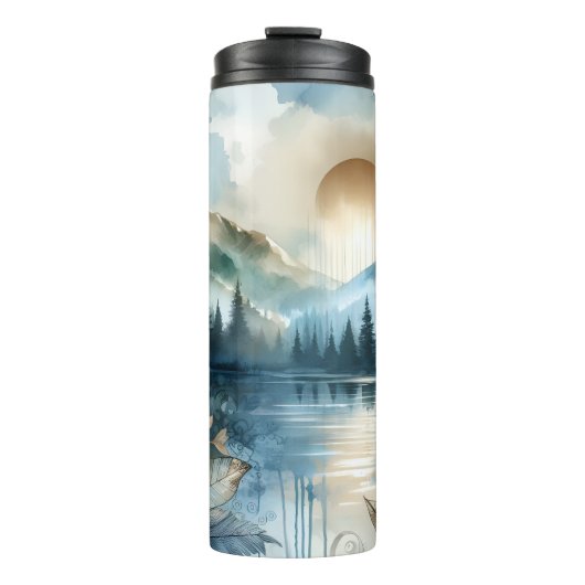 Rainy Day Waterverf Mountain Lake Rustic Boho Thermosbeker (Voorkant)