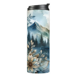 Rainy Day Waterverf Mountain Lake Rustic Boho Thermosbeker