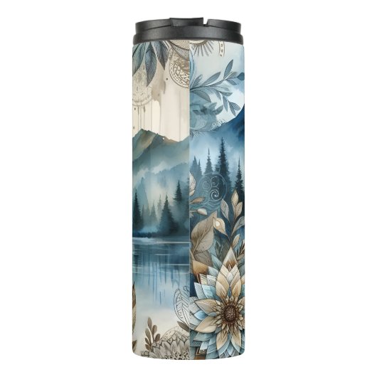 Rainy Day Waterverf Mountain Lake Rustic Boho Thermosbeker (Achterkant)