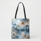 Rainy Day Waterverf Mountain Lake Rustic Boho Tote Bag (Voorkant)