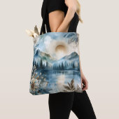 Rainy Day Waterverf Mountain Lake Rustic Boho Tote Bag (Dichtbij)