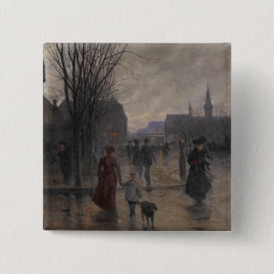 Rainy Evening on Hennepin Avenue, c.1902 Vierkante Button 5,1 Cm