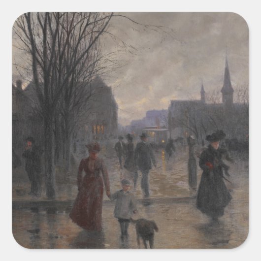 Rainy Evening on Hennepin Avenue, c.1902 Vierkante Sticker (Voorkant)