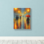 Rainy Evening Street Lights - Romantische stad Canvas Afdruk (Insitu (Houten vloer))