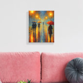Rainy Evening Street Lights - Romantische stad Canvas Afdruk (Insitu (Woonkamer))