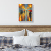 Rainy Evening Street Lights - Romantische stad Canvas Afdruk (Insitu (Slaapkamer))