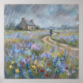Rainy Garden Stroll - Pastel Painting Style Art Poster (Voorkant)