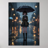 Rainy Night Anime Girl met paraplu Poster (Voorkant)