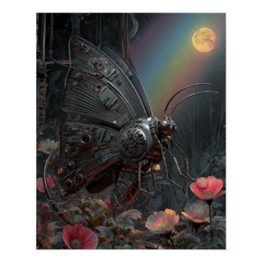 Rainy Rainbow Butterfly Dark Floral Fantasy Perfect Poster (Voorkant)