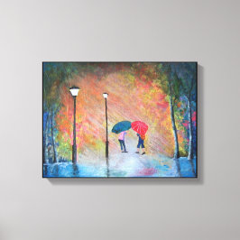 Rainy School Day in Korea Children Umbrella Canvas Afdruk