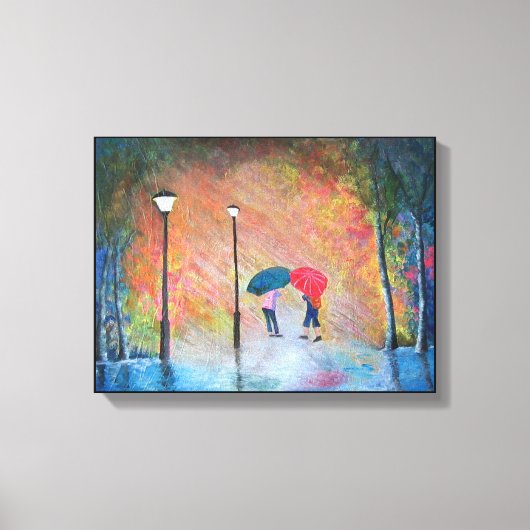 Rainy School Day in Korea Children Umbrella Canvas Afdruk (Voorkant)