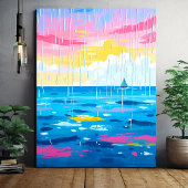 Rainy Seascape Wall Art – Minimale oceaanprint Canvas Afdruk