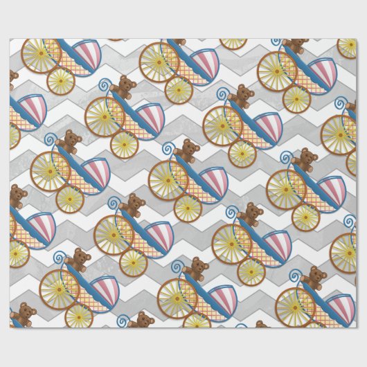 Rainy Sky Gray Chevron en Paarse Baby Cadeaupapier (Vlak)