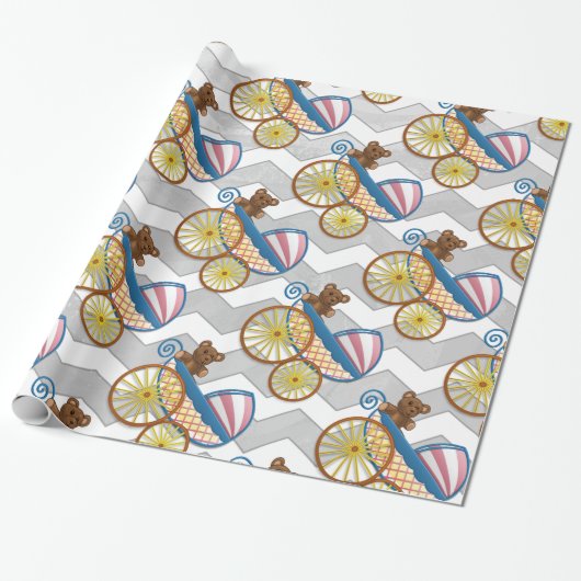 Rainy Sky Gray Chevron en Paarse Baby Cadeaupapier (Uitgerold)