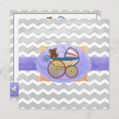 Rainy Sky Gray Chevron en Paarse Baby Kaart (Voorkant / Achterkant)