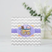 Rainy Sky Gray Chevron en Paarse Baby Kaart (Staand voorkant)