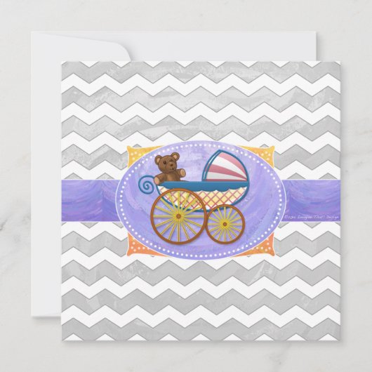 Rainy Sky Gray Chevron en Paarse Baby Kaart (Voorkant)