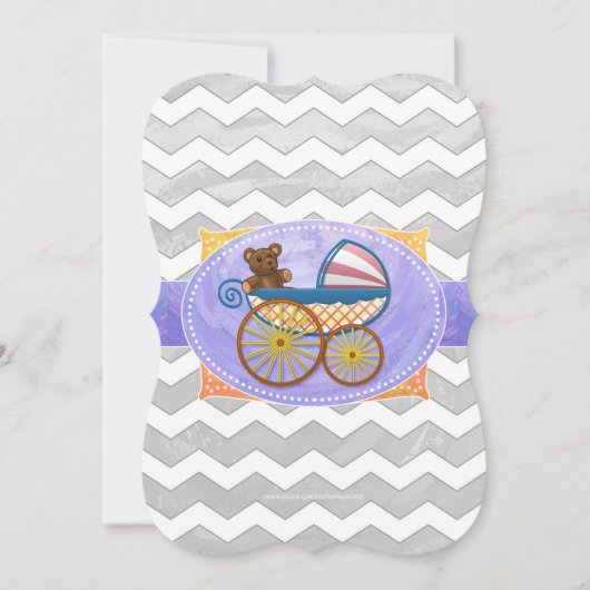 Rainy Sky Gray Chevron en Paarse Baby Kaart (Voorkant)