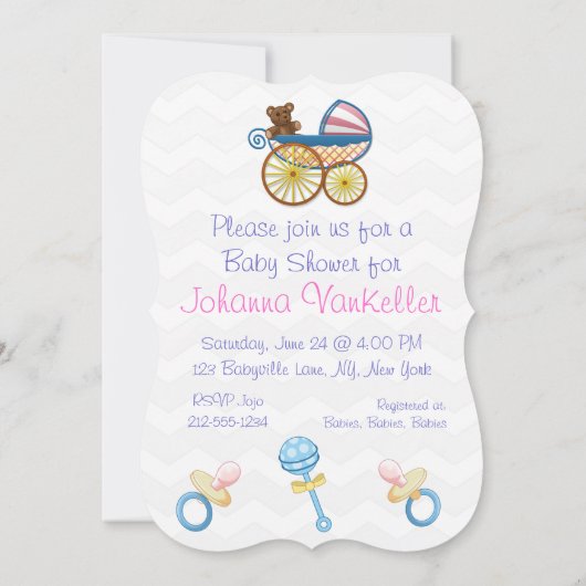 Rainy Sky Gray Chevron en Paarse Baby Kaart (Achterkant)