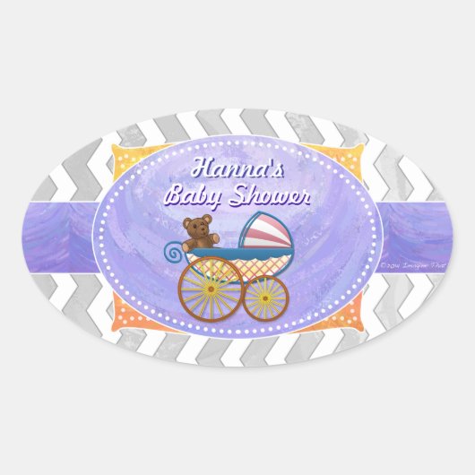 Rainy Sky Gray Chevron en Paarse Baby Ovale Sticker (Voorkant)