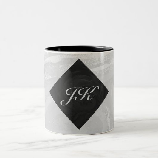 Rainy Sky Grey en Black Monogram Tweekleurige Koffiemok (Center)
