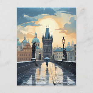Rainy Sunset Walk bij de Charles Bridge Feestdagenkaart