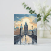 Rainy Sunset Walk bij de Charles Bridge Feestdagenkaart (Staand voorkant)
