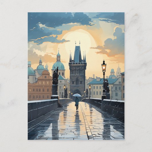 Rainy Sunset Walk bij de Charles Bridge Feestdagenkaart (Voorkant)