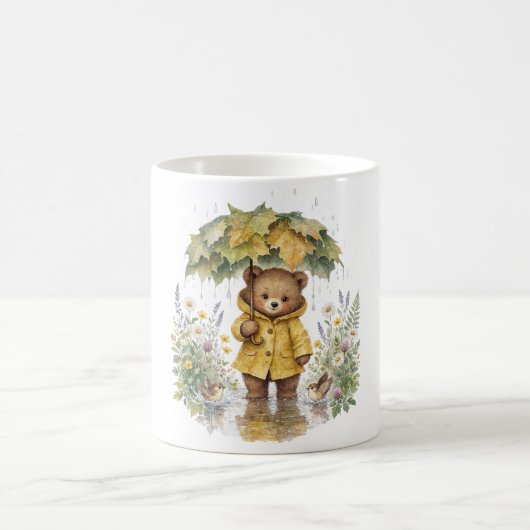 Rainy Teddy Bear Autumn Umbrella Art Koffiemok (Center)