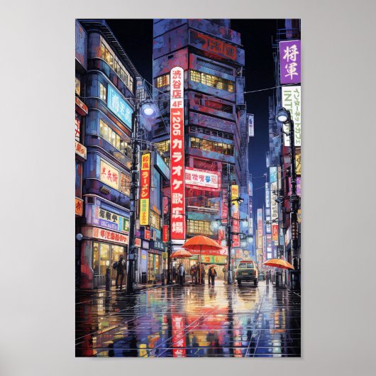 Rainy Tokyo Night Street Poster (Voorkant)