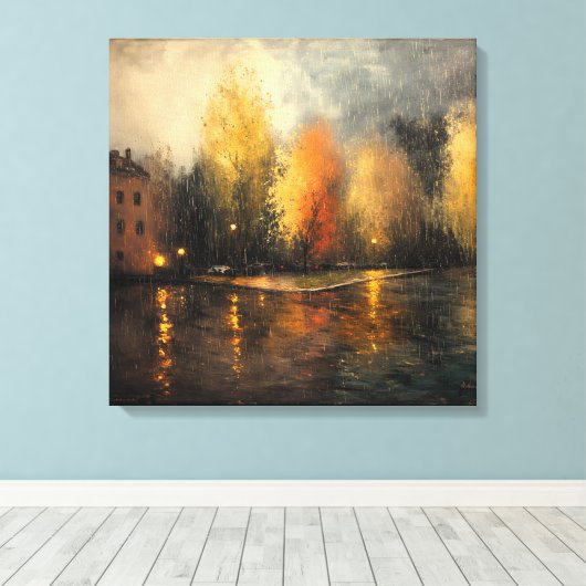 Rainy town abstract Ai art Canvas Afdruk (Insitu (Houten vloer))