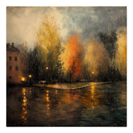 Rainy town abstract Ai art Perfect Poster