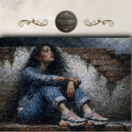 Rainy Urban Woman Blue Decoupage Tissuepapier